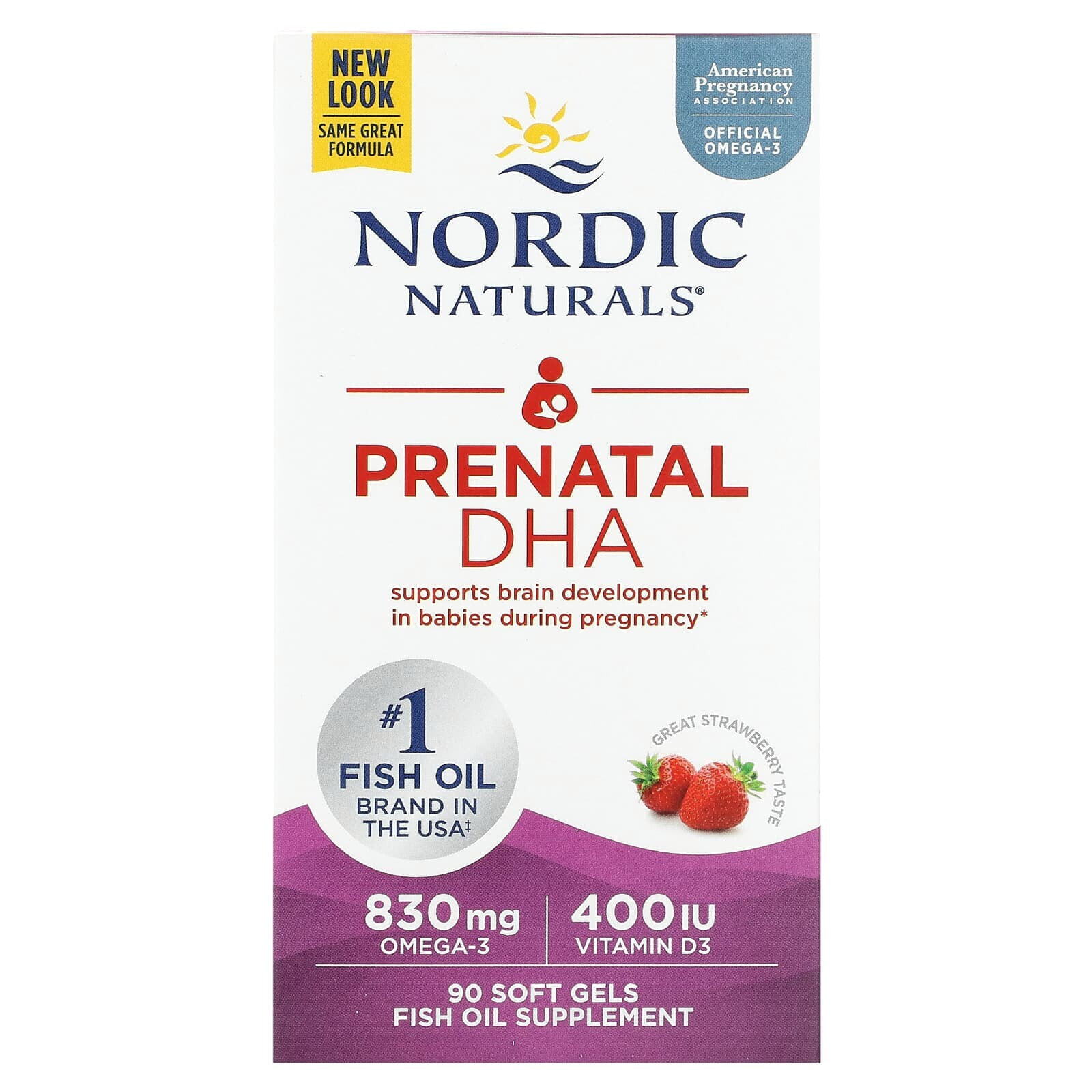 Нордик Натуралс, Докозагексановая кислота для беременных, Клубника, 500 мг, 90 капсул
