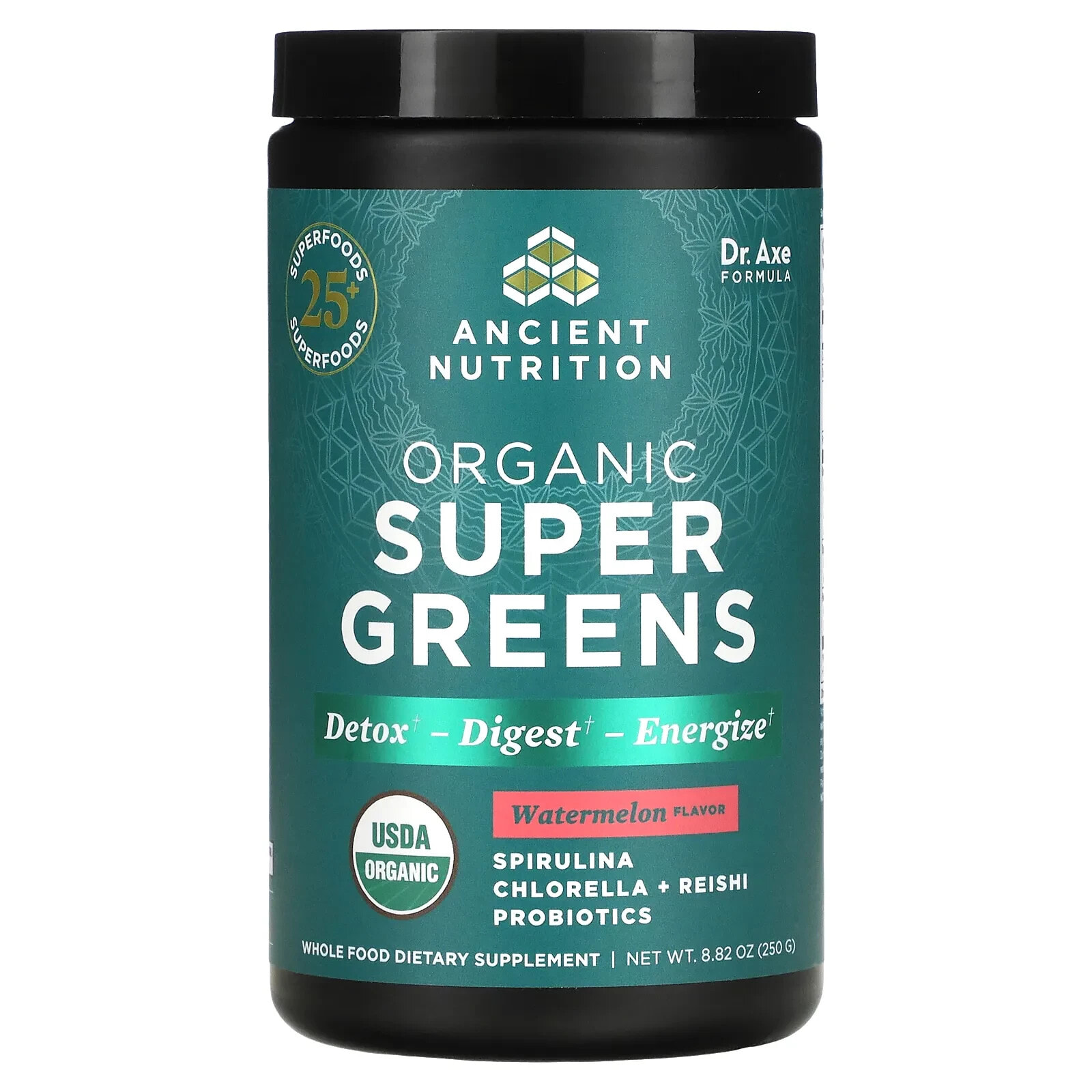 Dr. Axe / Ancient Nutrition, Organics Super Greens, Watermelon, 8.82 oz (250 g)