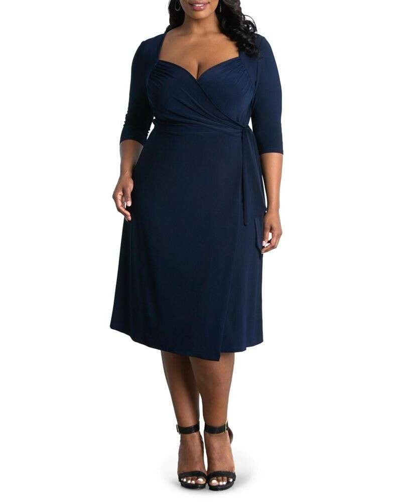 Kiyonna plus Size Sweetheart Knit Wrap Dress with 3/4 Sleeves