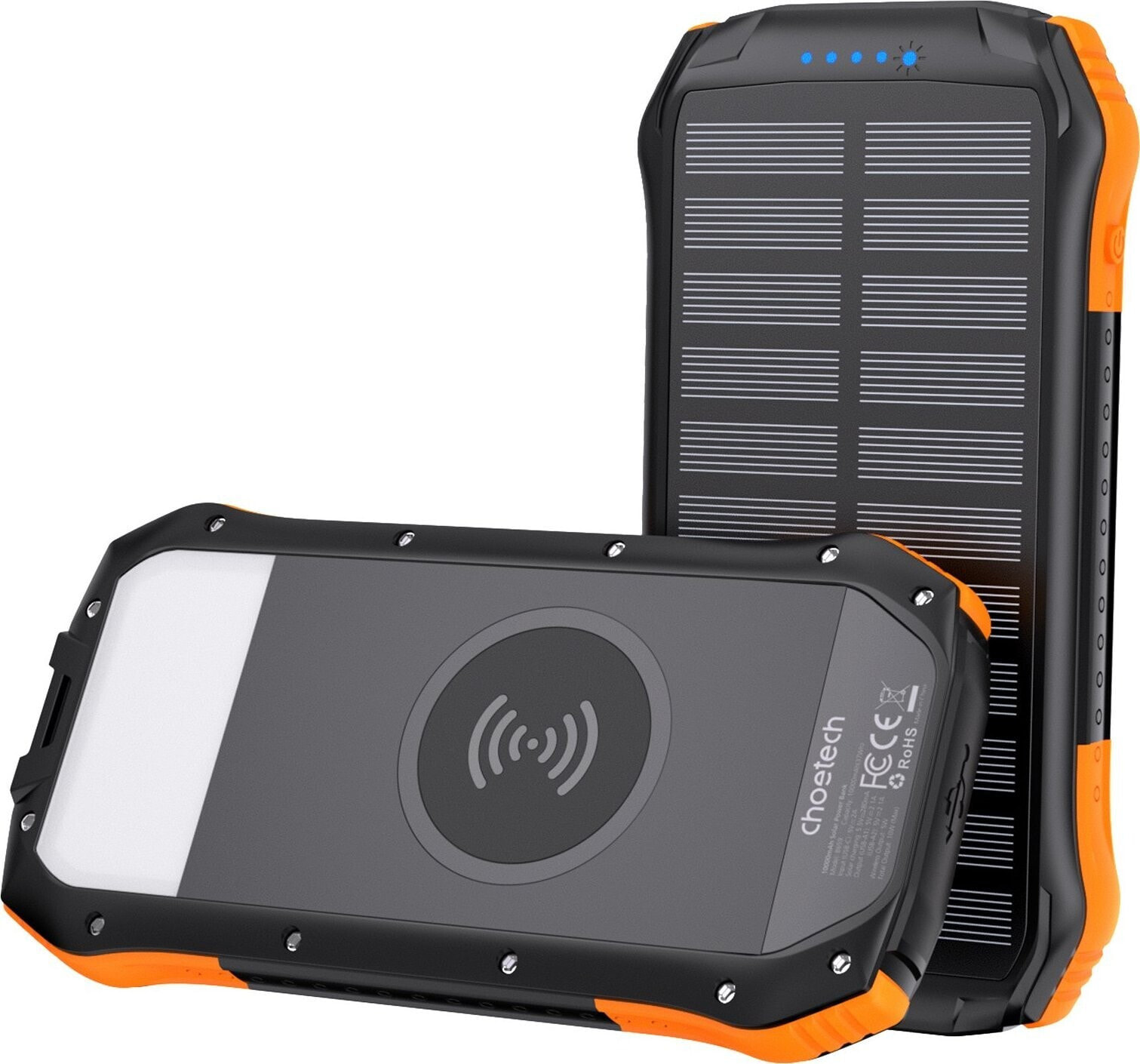 Powerbank Choetech Choetech powerbank solarny z ładowaniem indukcyjnym 10000mAh Qi 5W pomarańczowy (B659)