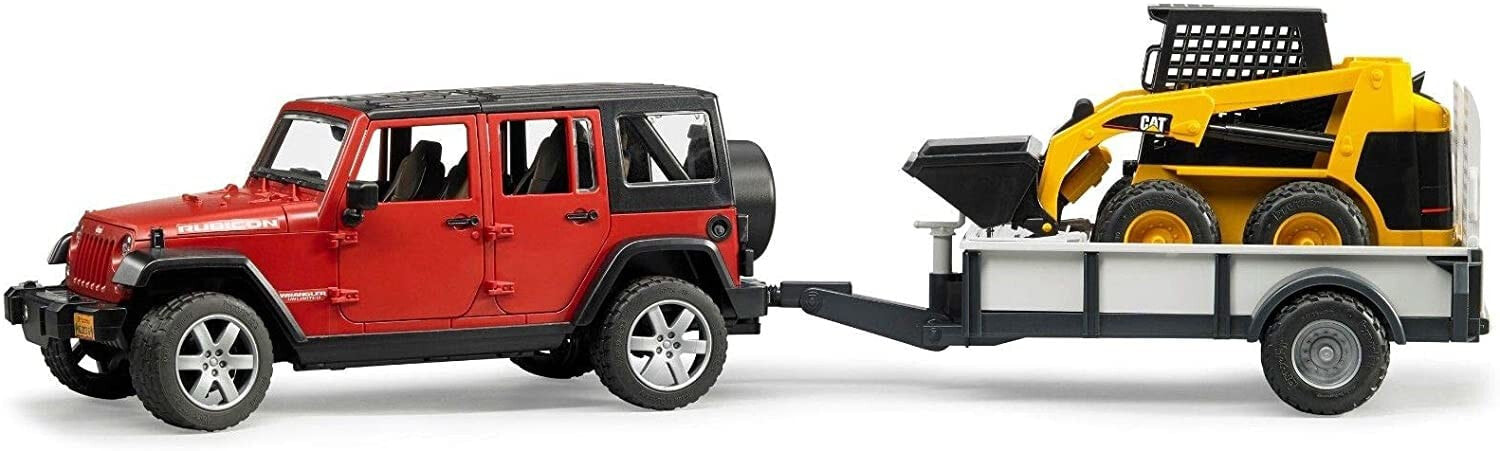 Внедорожник Bruder Jeep Wrangler Unlimited Rubicon c прицепом-платформой и колесным мини погрузчиком CAT