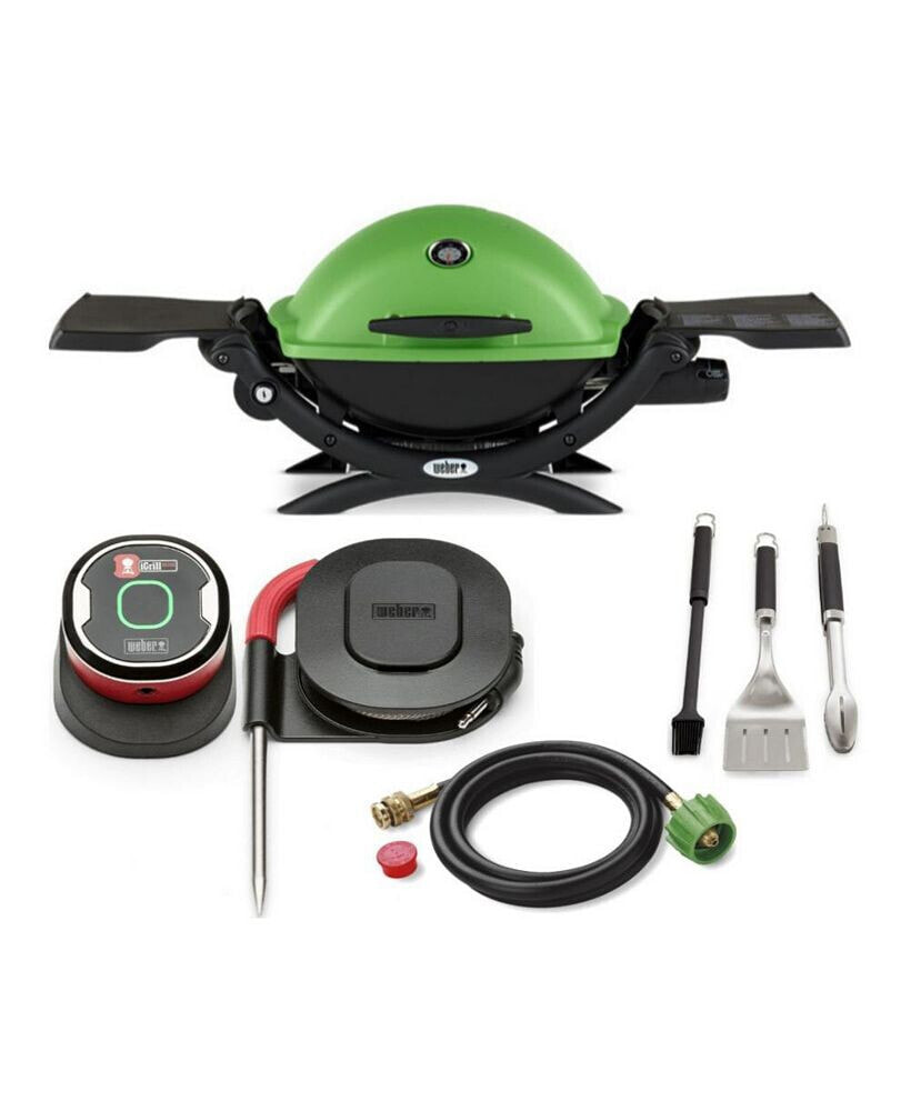 Weber q 1200 Gas Grill (Green) With Adapter Hose, Thermometer And Tool