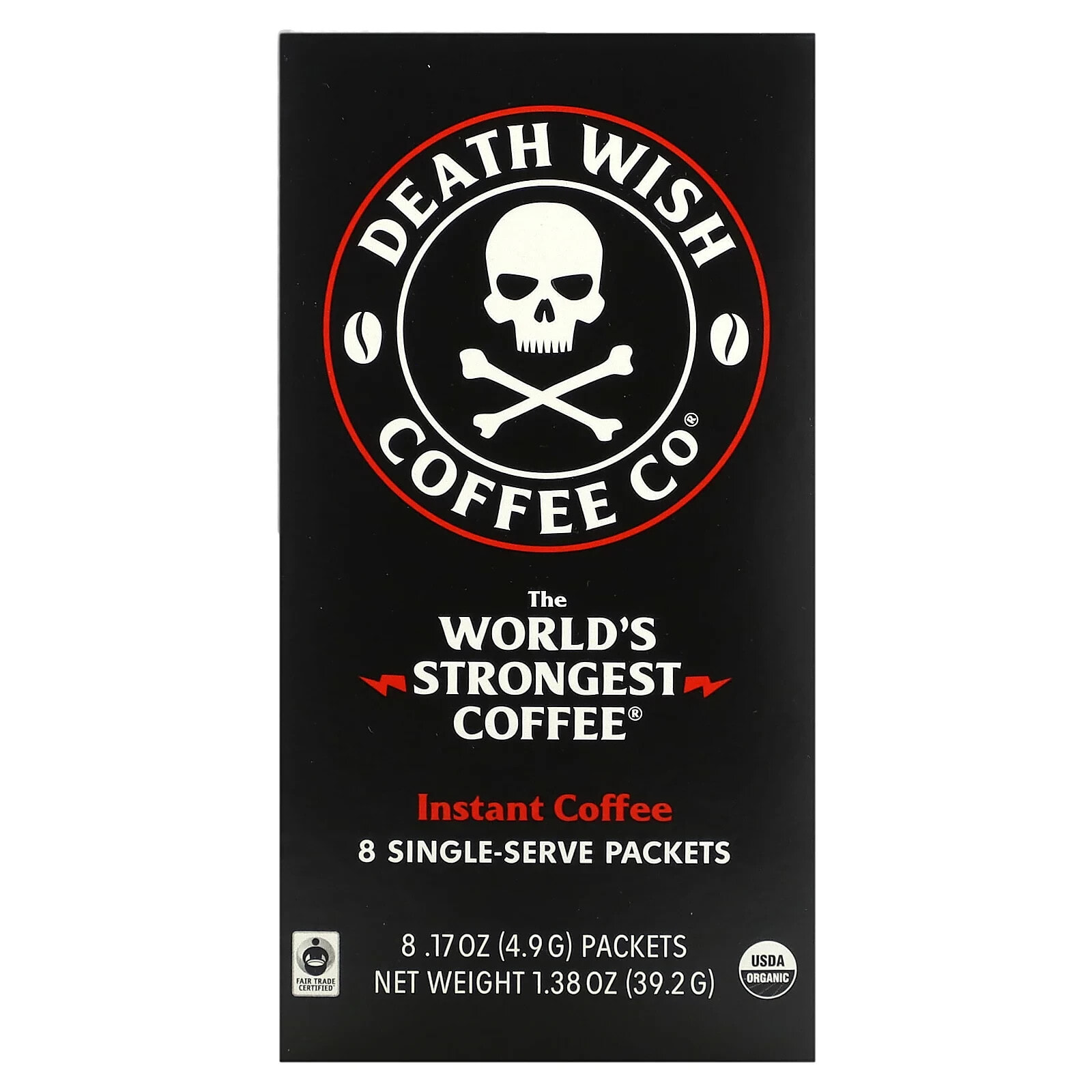 Death Wish Coffee, The World's Strongest Coffee, Instant Coffee, 8 Single-Serve Packets, 0.17 oz (4.9 g) Each