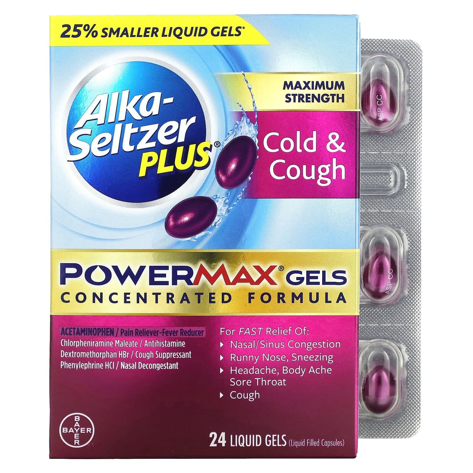 Cold & Cough PowerMax Gels, Maximum Strength , 24 Liquid Gels