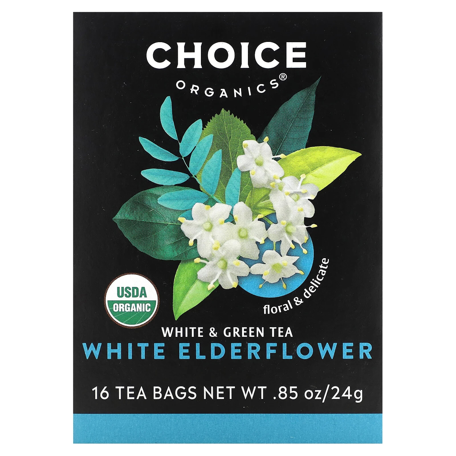 White & Green Tea, White Elderflower, 16 Tea Bags, 0.85 oz (24 g)
