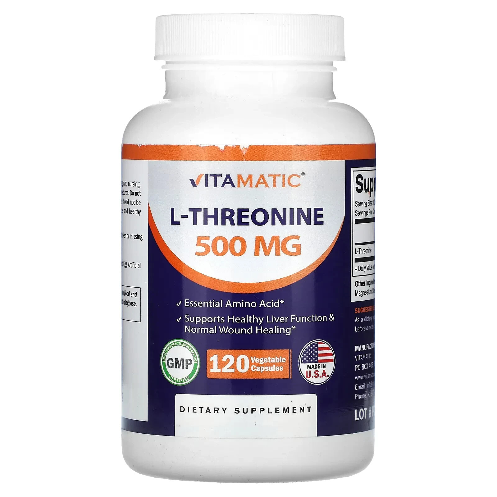 Vitamatic, L-треонин, 500 мг, 120 растительных капсул