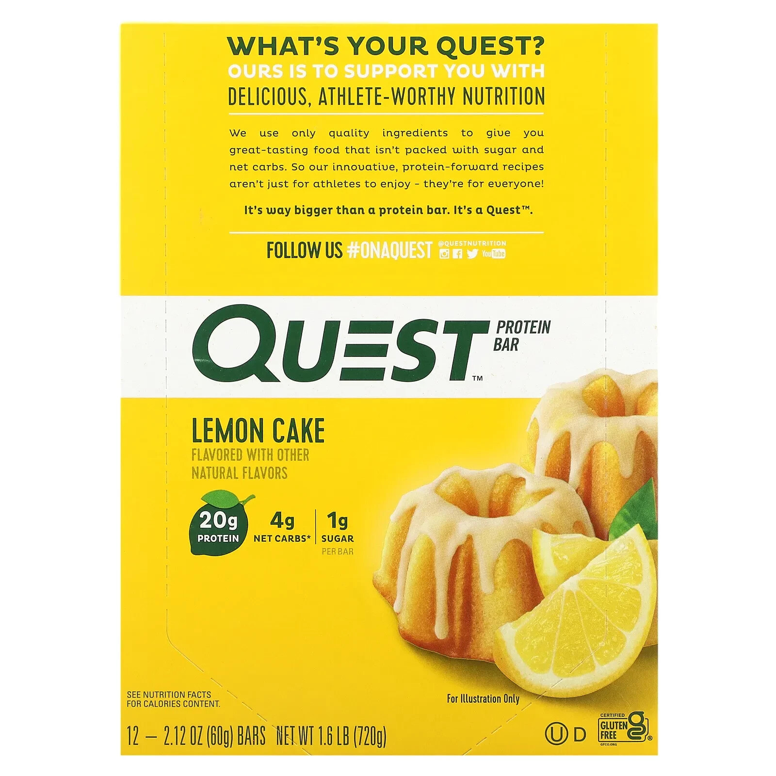 Quest Nutrition, протеиновый батончик, вкус лимонного пирога, 12 батончиков, 60 г (2,12 унции) каждый
