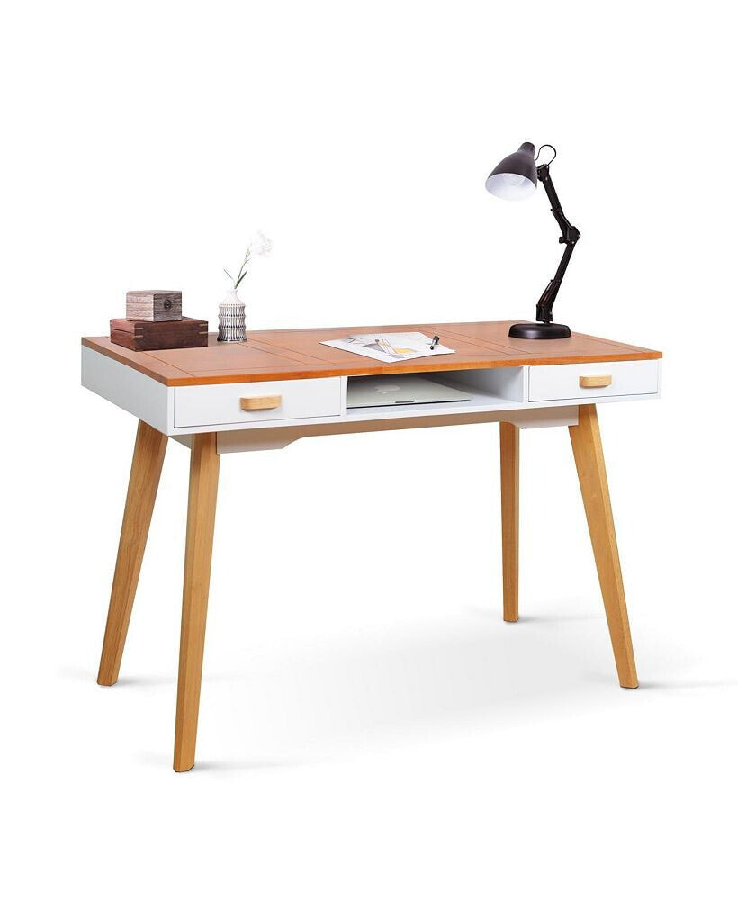Simplie Fun modern Simple Style Solid Wood Computer Desk, Home Office Writing Desk, Study Table with Draw