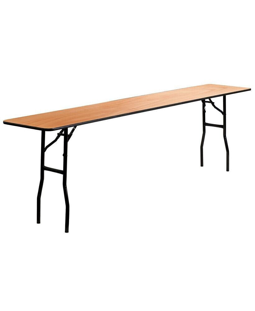 EMMA+OLIVER 8-Foot Rectangular Wood Folding Training / Seminar Table With Smooth Clear Coated Finished Top
