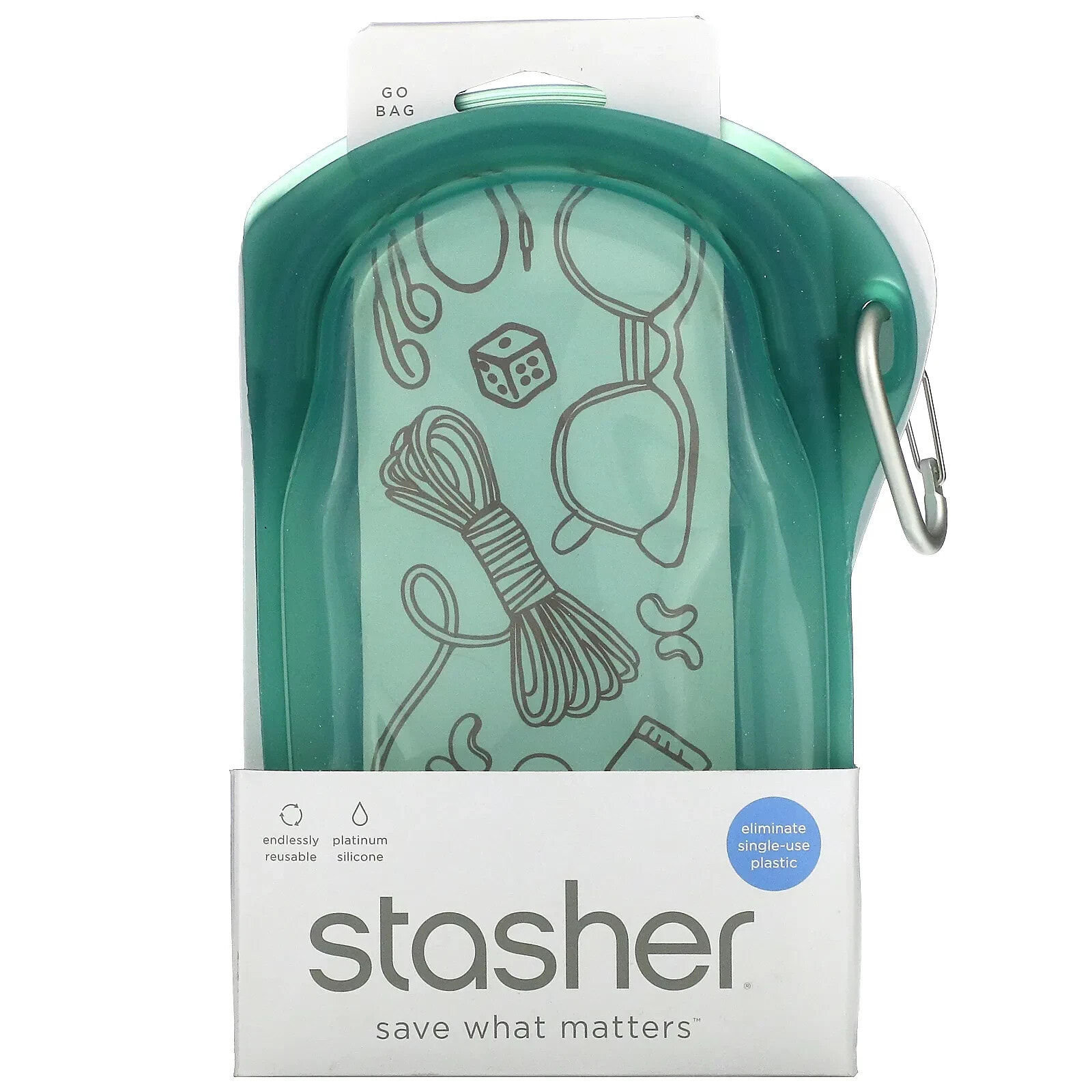 Сташер, Stasher, Go Bag, зеленый, 1 пакетик, 532 мл (18 жидк. Унций)