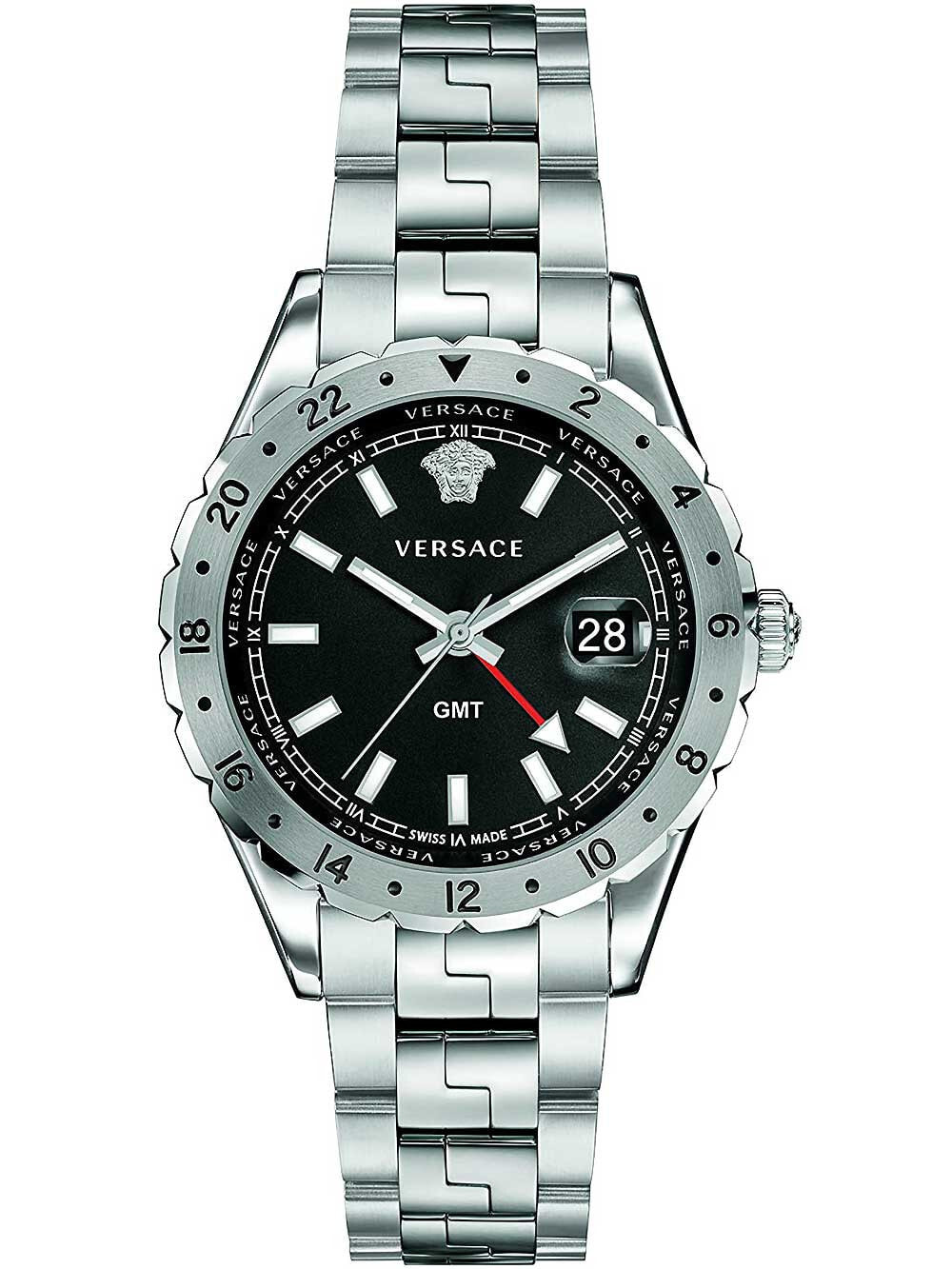 Мужские наручные часы с серебряным браслетом Versace V11020015 Hellenyium GMT mens 42mm 5ATM