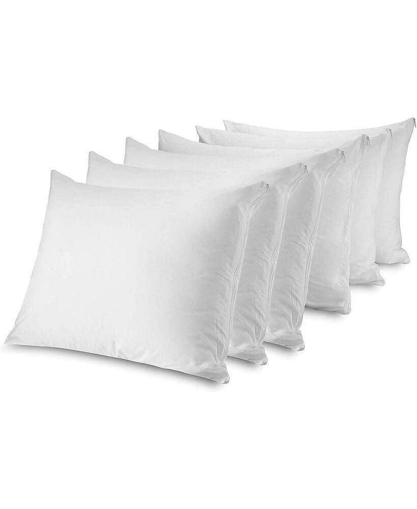 Circles Home 100% Cotton Breathable Pillow Protector with Zipper – White (6 Pack)