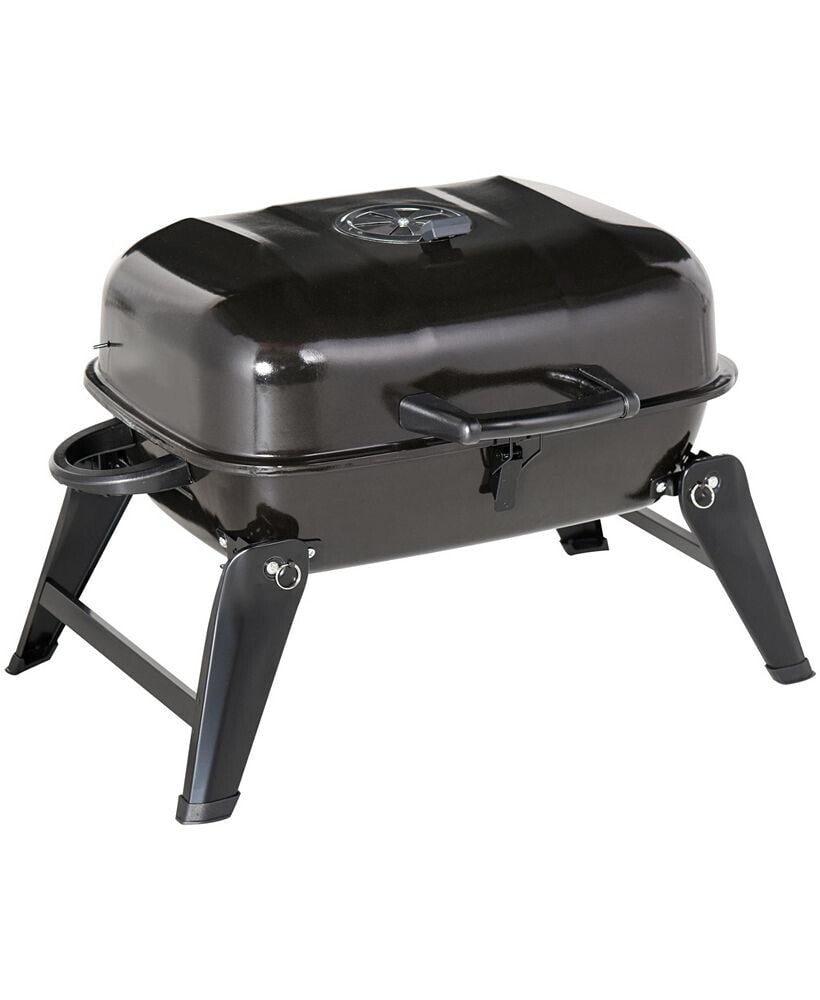 Outsunny 14'' Iron Tabletop Charcoal Grill with Portable Anti-Scalding Handle Design, Folding Legs for Outdoor BBQ for Poolside, Backyard, Garden