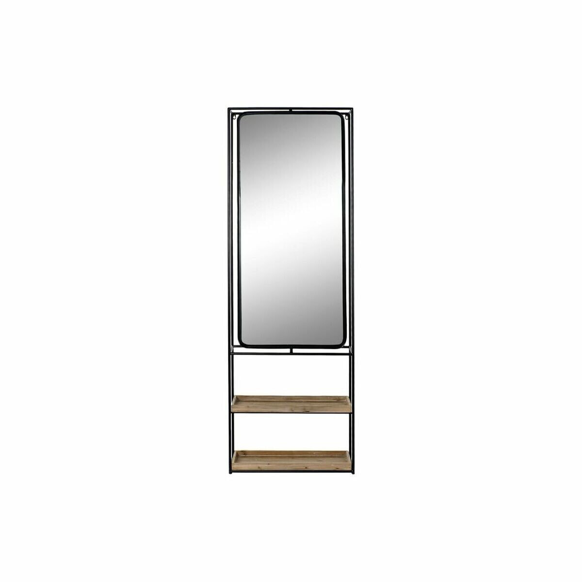 Wall mirror DKD Home Decor Black Natural Wood Metal Mirror 60 x 17 x 183 cm