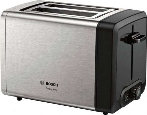 Toster Bosch Bosch DesignLine Toaster TAT4P420 Power 970 W, Number of slots 2, Housing material Stainless Steel, Stainless steel/Black