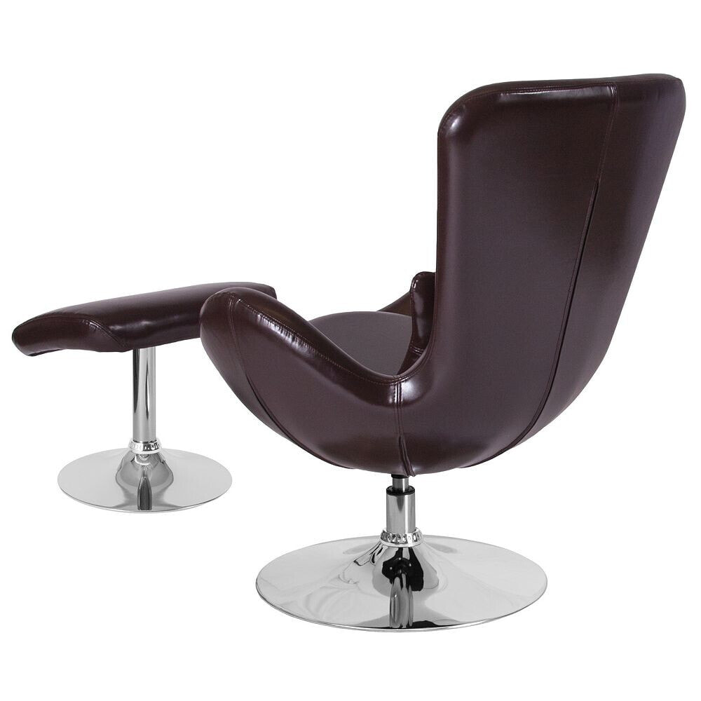 Flash Furniture egg Series Brown Leather Side Reception Chair With Ottoman