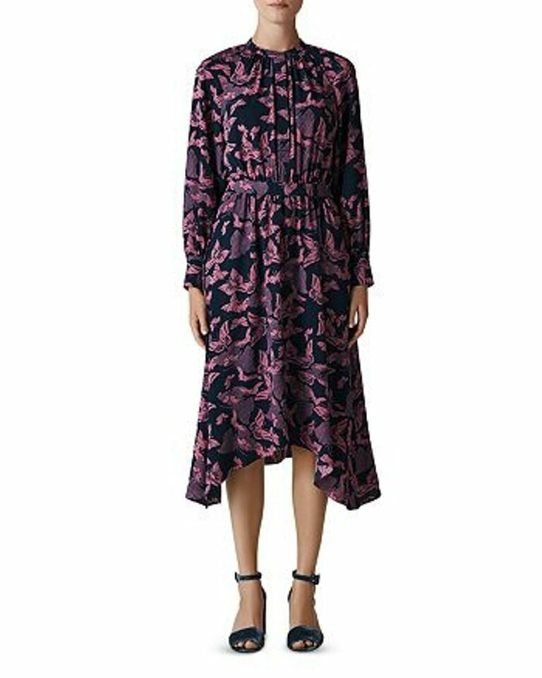 Whistles Women's Butterfly Print Midi Dress Pink Multi Size US 8