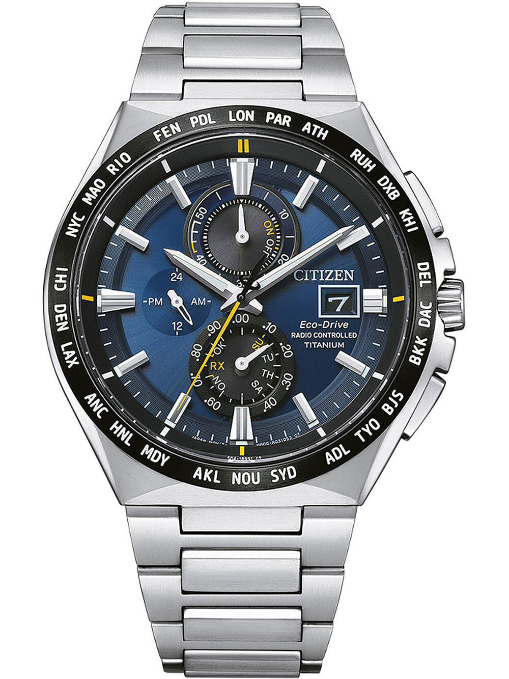 Мужские наручные часы с серебряным браслетом Citizen AT8234-85L Eco-Drive radio controlled Titanium 40mm 10ATM