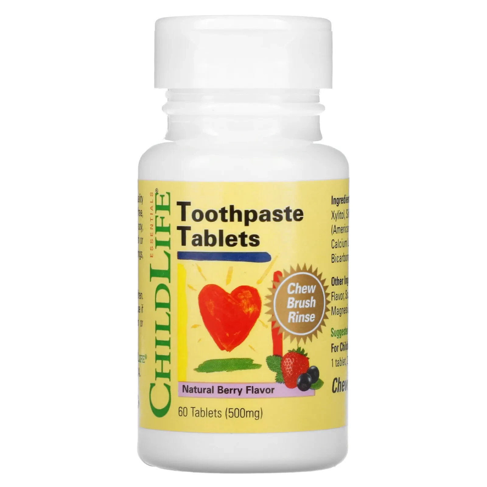 Чайлдлайф, Зубная паста в таблетках, Натуральный ягодный вкус, 500 мг, 60 таблеток
