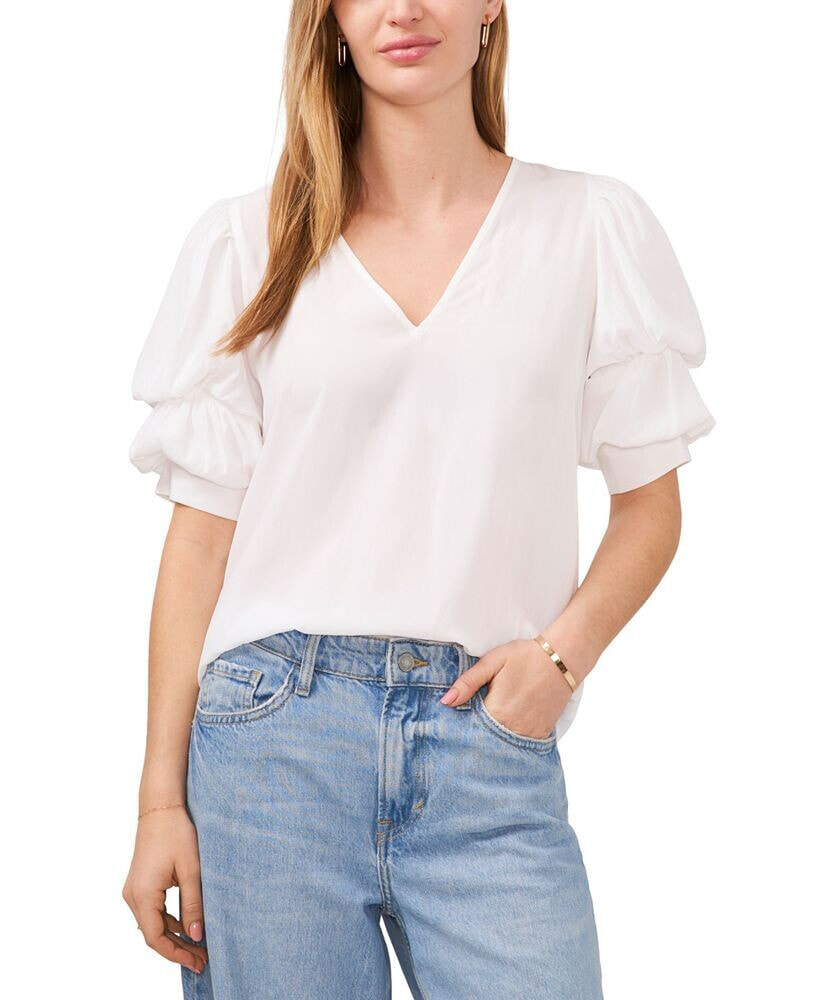 1.STATE women's Short-Sleeve Tiered Bubble-Sleeve Top