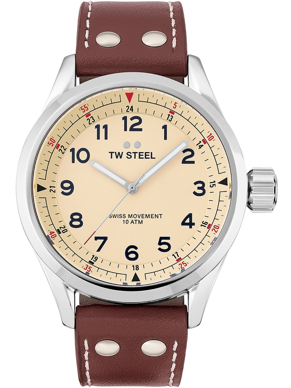 Мужские наручные часы с коричневым кожаным ремешком TW-Steel SVS101 Volante mens 45mm 10ATM