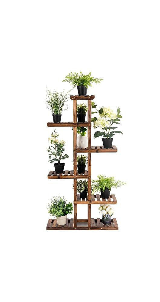 Slickblue 6 Tier Garden Wooden Shelf Storage Plant Rack Stand