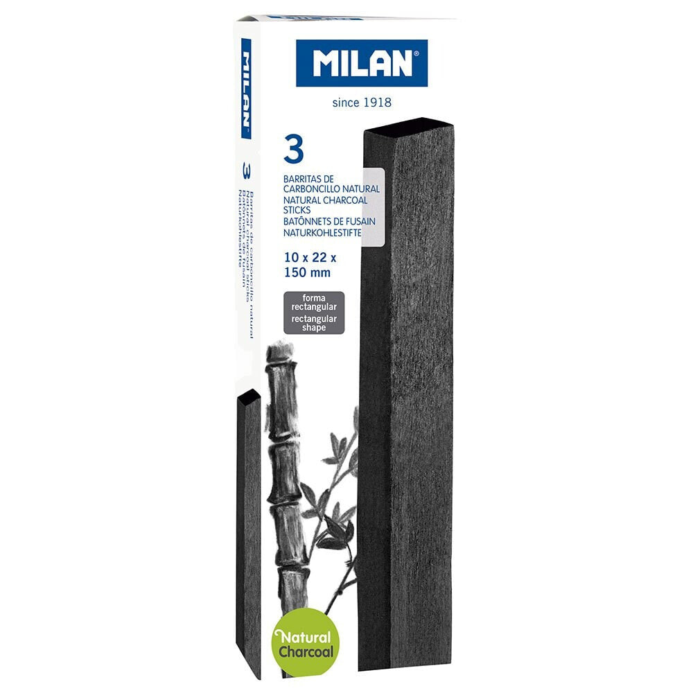 MILAN Box 3 Natural Charcoal Sticks (Rectangular 22x10 mm)