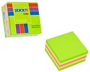 Green cube stickn notes - mix of neon and pastel. (155242)