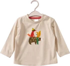 Langarmshirt mit Fuchs- und Bären-Motiv, beige, Gr. 86, 1 St