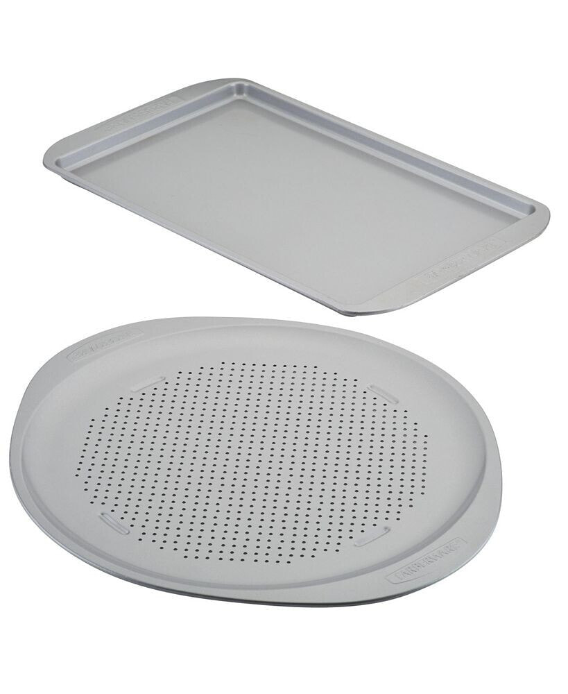 Nonstick Bakeware Perforated Pizza Pan and Baking Sheet Set, 2-Piece, Light Gray