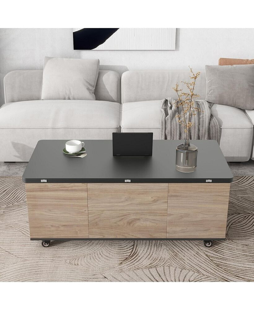 Simplie Fun modern Lift Top Coffee Table Multi Functional Table with 3 Drawers in Walnut &