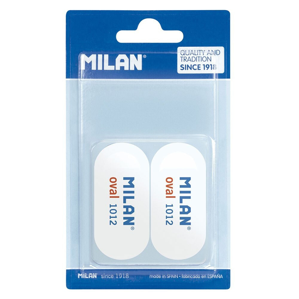 MILAN Blister Pack 2 Oval Synthetic Rubber Erasers