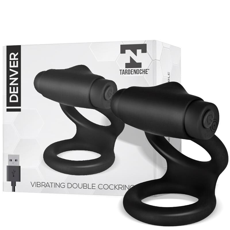 Эрекционное кольцо TARDENOCHE Denver Double Cockring with Vibrating Bullet USB Silicone Black