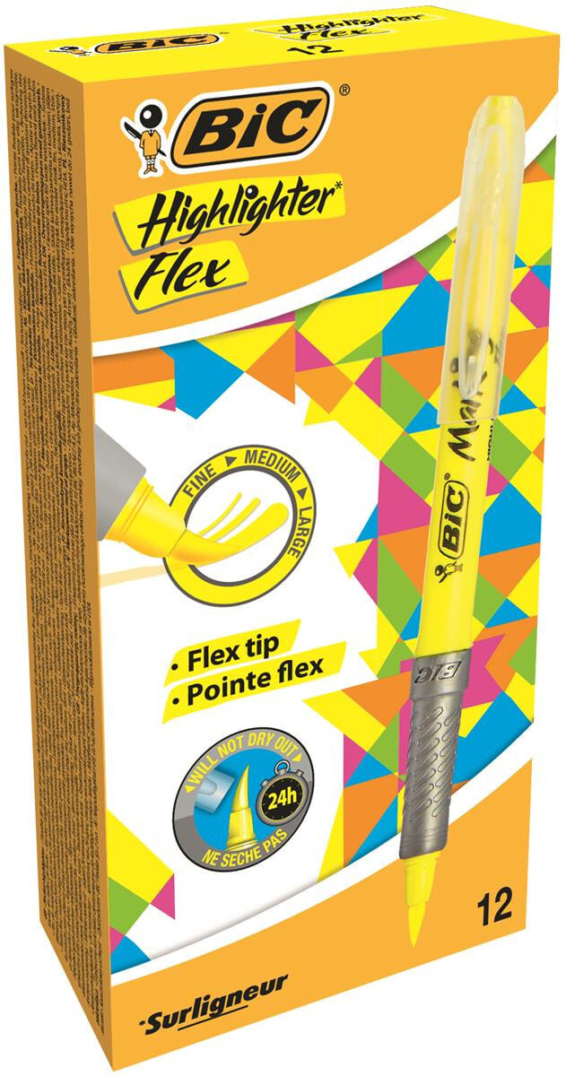 BIC Highlighter Flex маркер 12 шт Желтый Кистевидный наконечник 942040