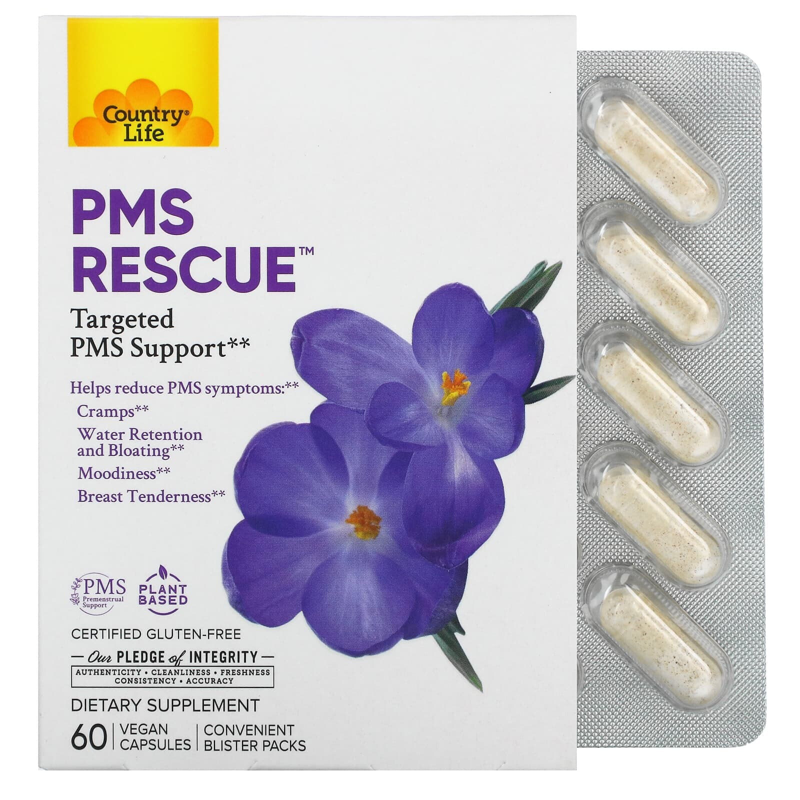 Country Life, PMS Rescue, Targeted PMS Support, 60 Vegan Capsules