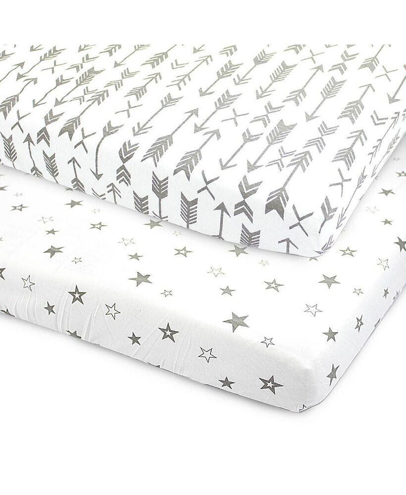 Pack and Play Fitted Sheet, Portable Pack N Plays Mini Crib Sheets, 2 Pack Play Sheets, 100% Jersey Cotton Playard Sheets