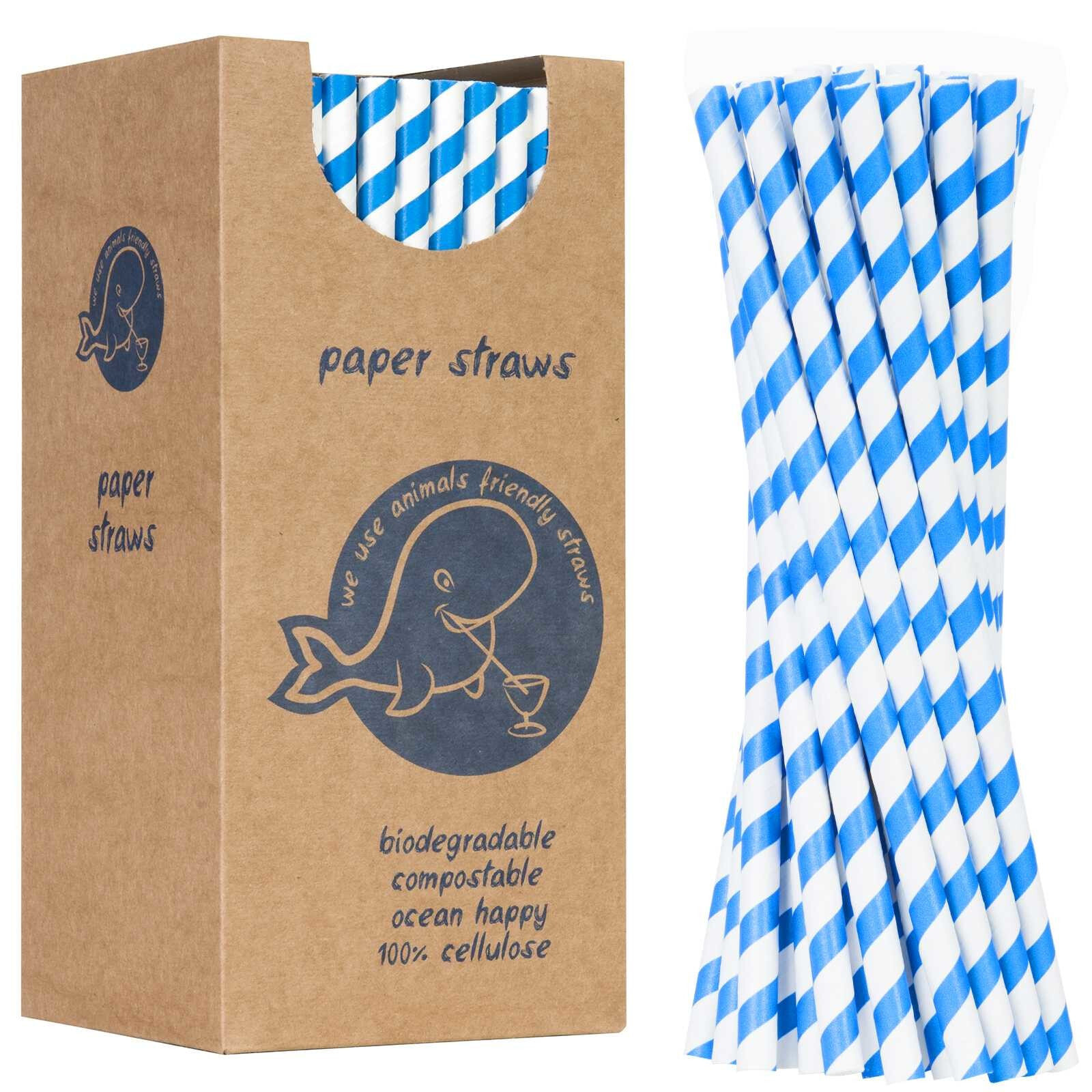 Paper straws BIO ecological PAPER STRAWS thick 8 / 205mm - white and blue 160 pcs.
