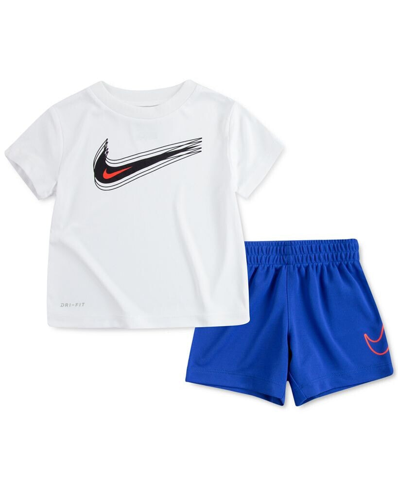 Nike baby Boys Swoosh Logo Shirt and Shorts, 2 Piece Set