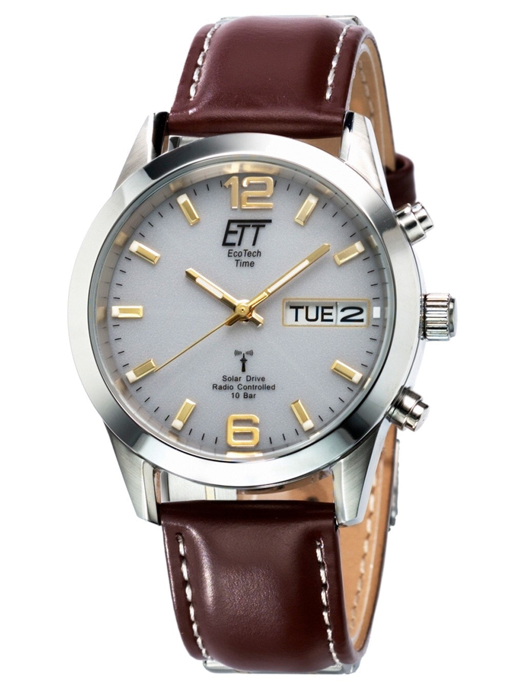 Мужские наручные часы с коричневым кожаным ремешком ETT EGS-11248-12L Solar Drive Radio Controlled Gobi Mens 40mm 10ATM