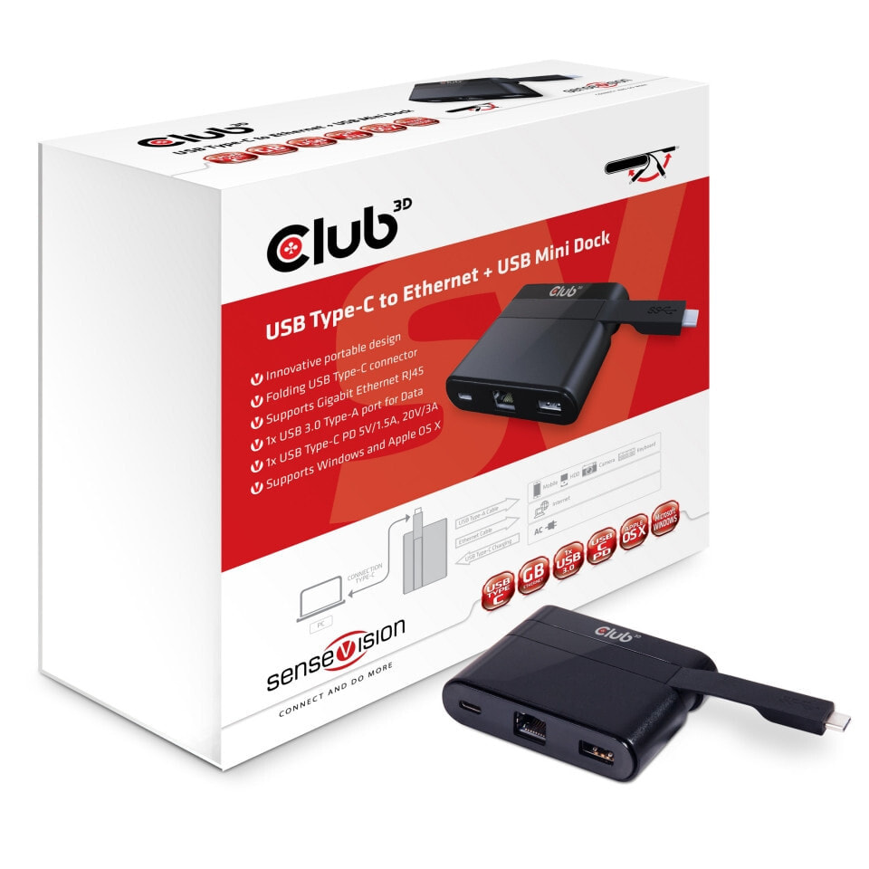 CLUB3D USB Type-C to Ethernet + USB 3.0 + USB Type-C Charging Mini Dock CSV-1530