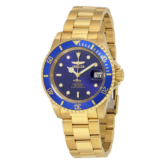 Мужские наручные часы с золотым браслетом Invicta Pro Diver Automatic Blue Dial Yellow Gold-plated Mens Watch 8930OB