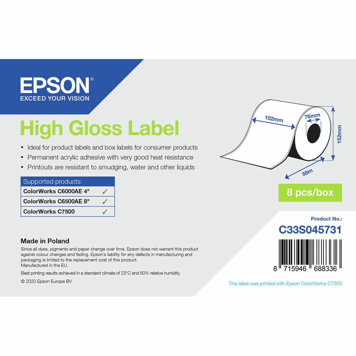 Printer Labels Epson C33S045731 Shiny Ø 76,2 mm (1 Unit) (18 Units)
