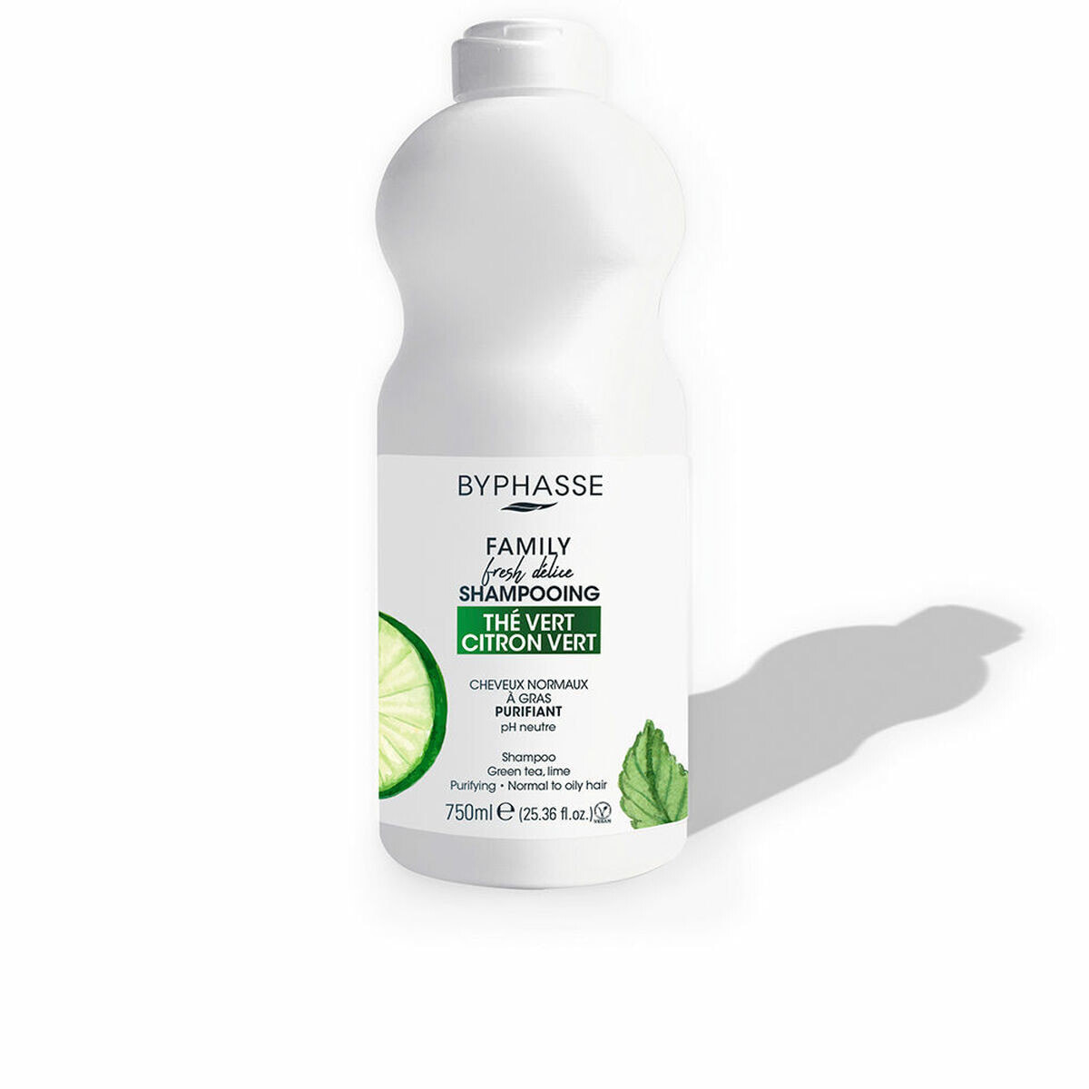 Очищающий шампунь Byphasse Family Fresh Delice лимонный Жирные волосы Зеленый чай (750 ml)