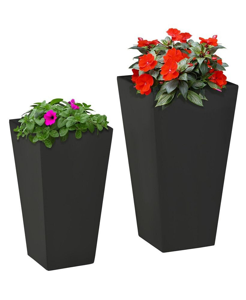 Outsunny 2-Pack Outdoor Planter Set, MgO Flower Pots with Drainage Holes, Durable & Stackable, for Entryway, Patio, Yard, Garden, Black