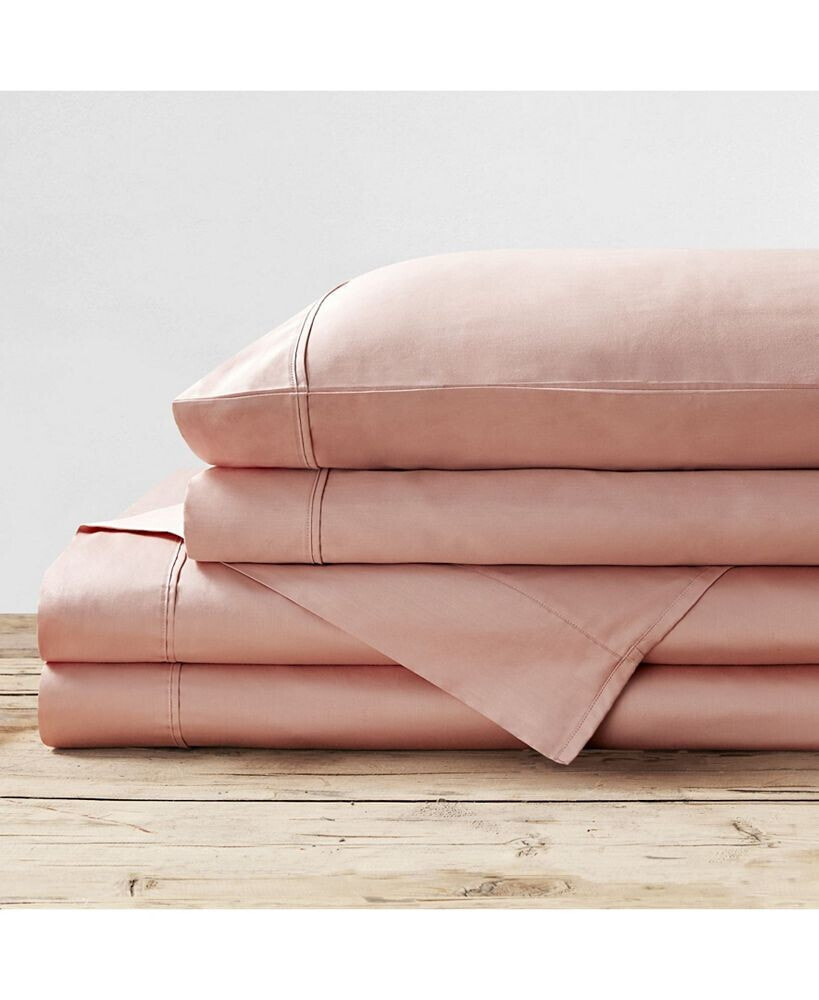 Brielle Home 400 Thread Count Solid Cotton Sateen Sheet Set, Full