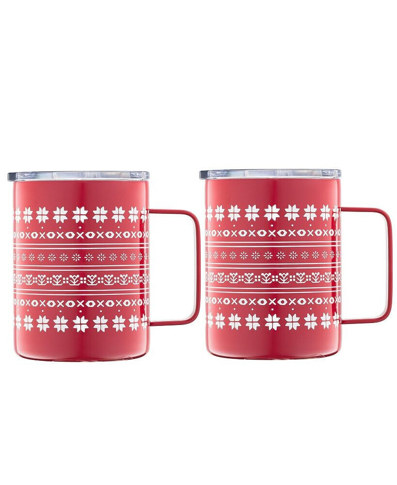 Cambridge insulated Fair Isle Pattern Coffee Mugs, Set of 2