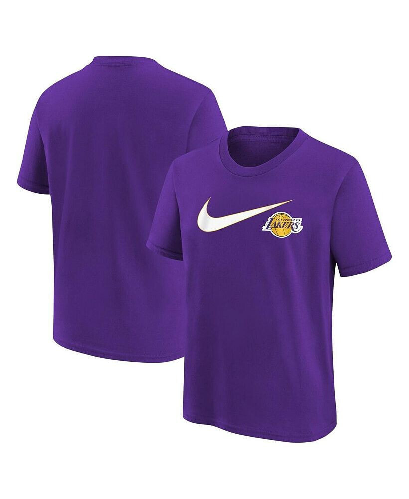 Nike big Boys and Girls Purple Los Angeles Lakers Swoosh T-shirt