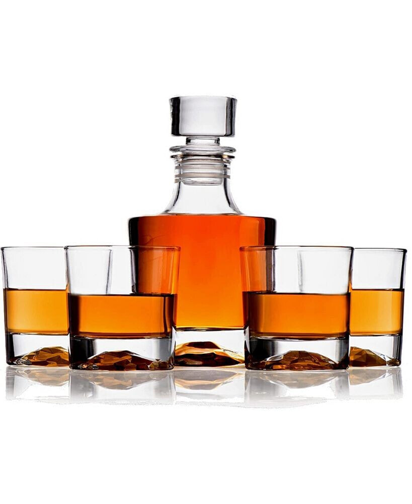 Bezrat basic Whiskey Decanter with Whiskey Glasses, Set of 5