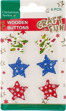 Craft with Fun CF DECORATION BN WOOD BUTTON STARS 6 PCS 48/288