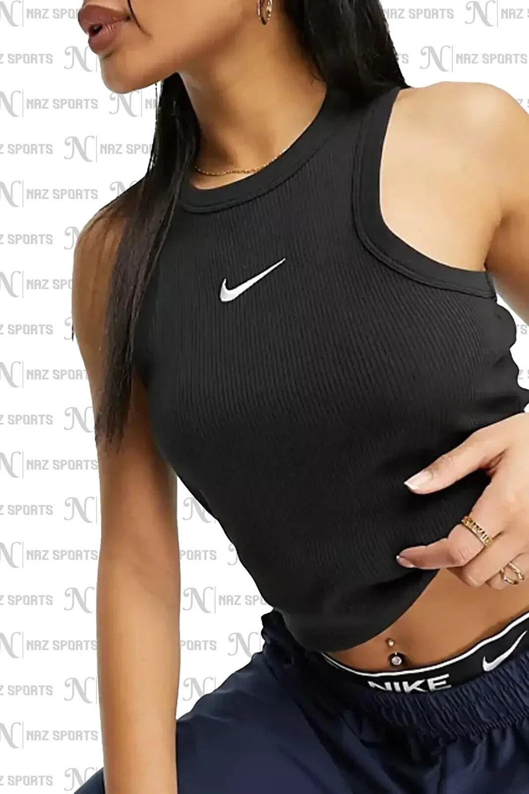 Sportswear Trend Ribbet Tank Standart Kesim Siyah Kadın Spor Atleti